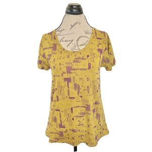 Lularoe Womens Size Small Top Short Sleeve Blouse Knit Vibrant Colorful Yellow